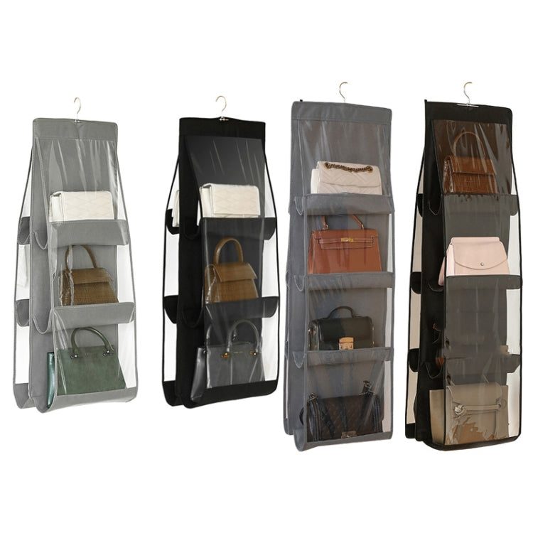 2pcs Double Sided Transparent Storage Bag Bedroom Wardrobe Storage Dustproof Hanging Bag Black 6 Grid