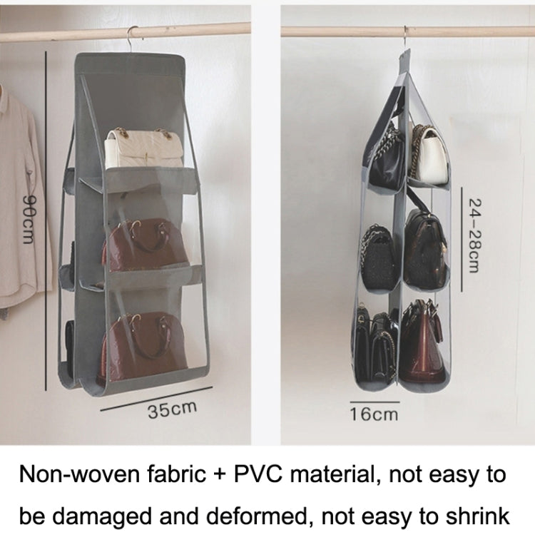 2pcs Double Sided Transparent Storage Bag Bedroom Wardrobe Storage Dustproof Hanging Bag Gray 6 Grid