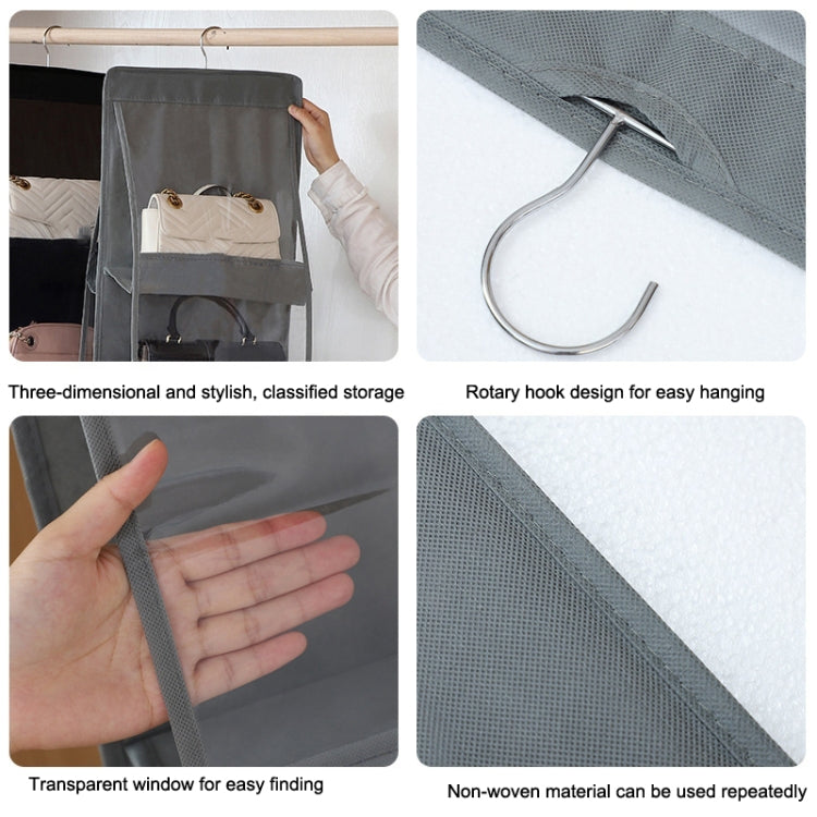 2pcs Double Sided Transparent Storage Bag Bedroom Wardrobe Storage Dustproof Hanging Bag Gray 8 Grid