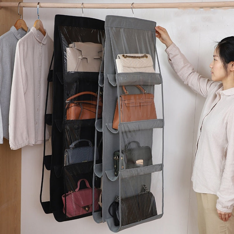 2pcs Double Sided Transparent Storage Bag Bedroom Wardrobe Storage Dustproof Hanging Bag Gray 6 Grid