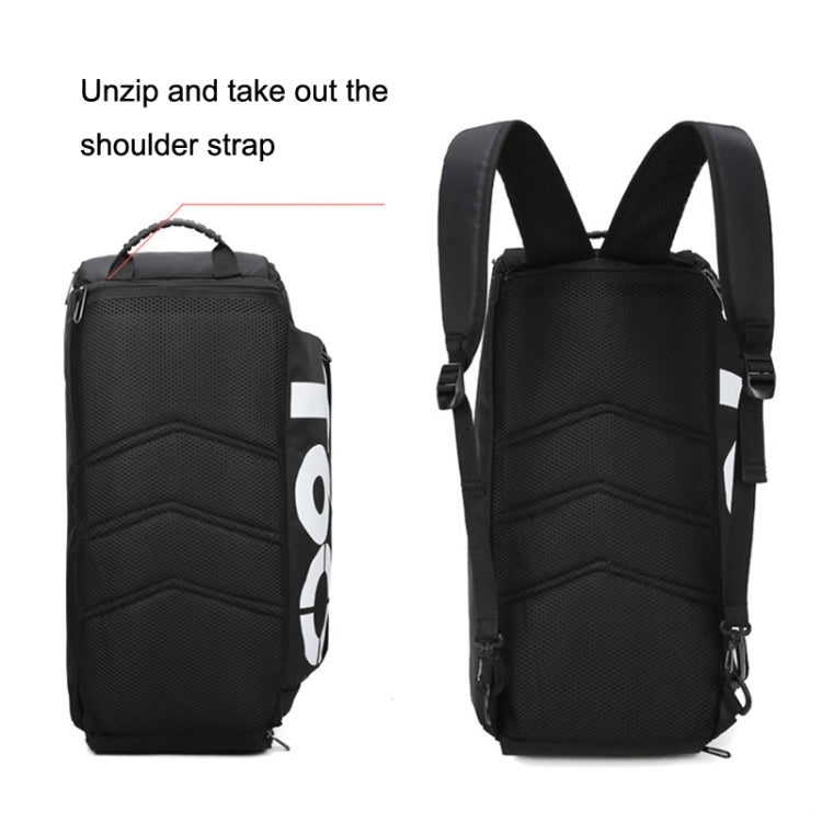 Wet and Dry Separation Fitness Backpack Swimming Taekwondo Waterproof Travel Bag(Simple Black Bottom Blue Word)