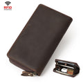 HUMERPAUL RFID Retro Zipper Multi -Card Leather Men Long Wallet Handbag(Coffee)