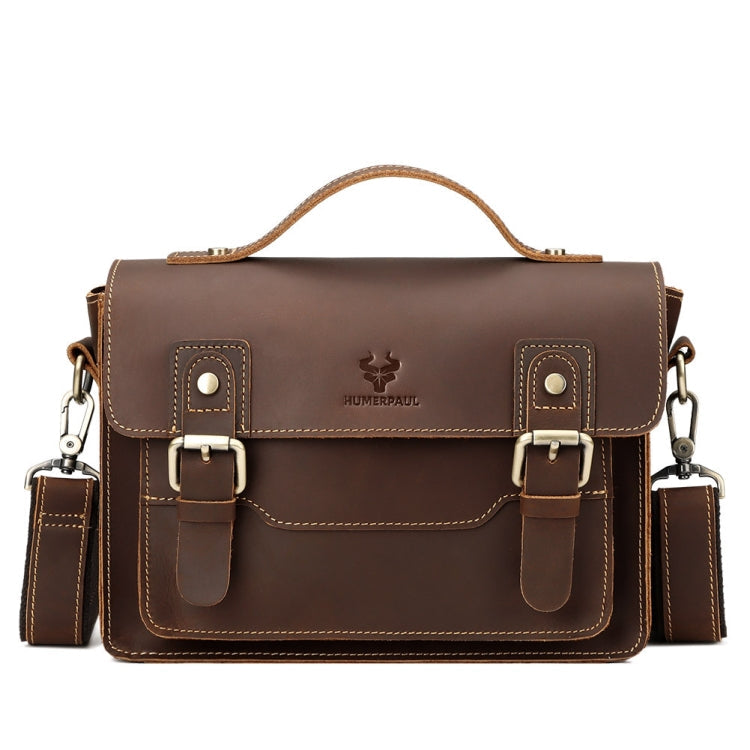 HUMERPAUL Leather Crossbody Bag Men Retro Shoulder Bag Commuter Men Small Square Bag(Brown)