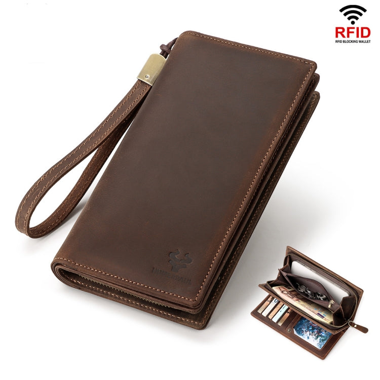HUMERPAUL RFID Large Capacity Leather Wallet Long Men Pump Mobile Phone(Brown)