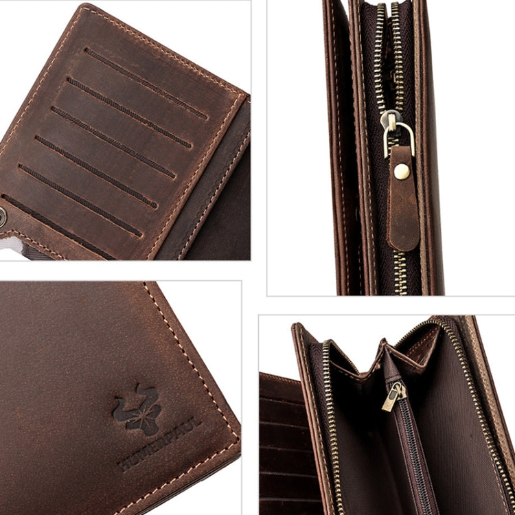 HUMERPAUL RFID Large Capacity Leather Wallet Long Men Pump Mobile Phone(Brown)