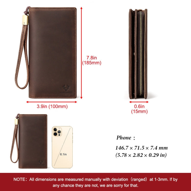 HUMERPAUL RFID Large Capacity Leather Wallet Long Men Pump Mobile Phone(Brown)