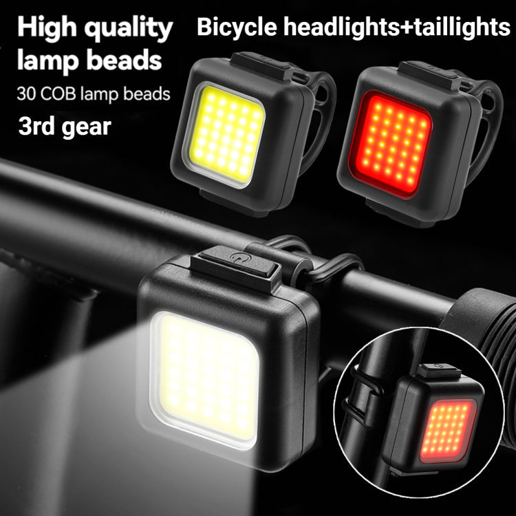 COB Lamp Beads Mini Mountain Bike Light USB Rechargeable Cycling Waterproof MTB Road Bike Lamp, Color: White Headlight+Red Taillight