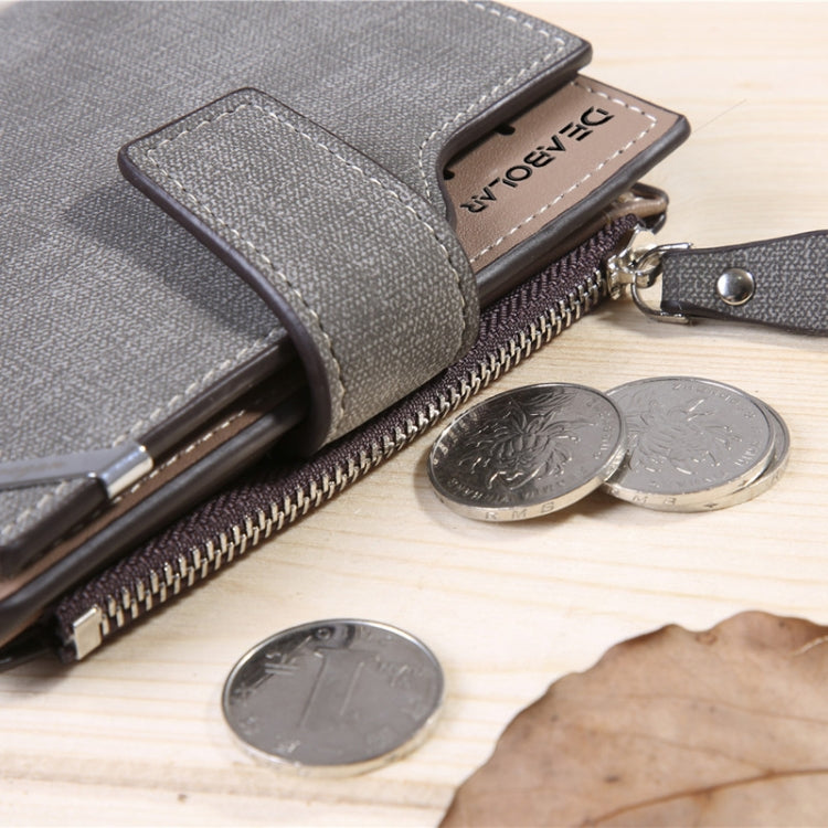 DEABOLAR Casual Retro Canvas Pattern Multifunctional Medium Long Wallet(Light Grey)