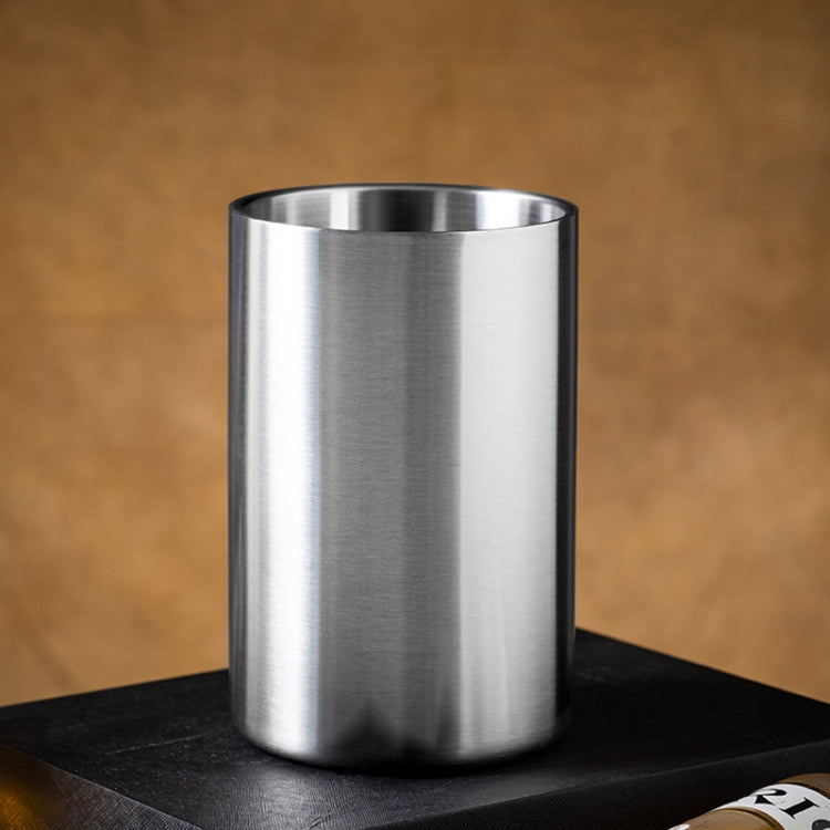 Large Capacity Thickened Stainless Steel Round Ice Bucket Bar Double-Layer Champagne Beer Barrel(1.6L)