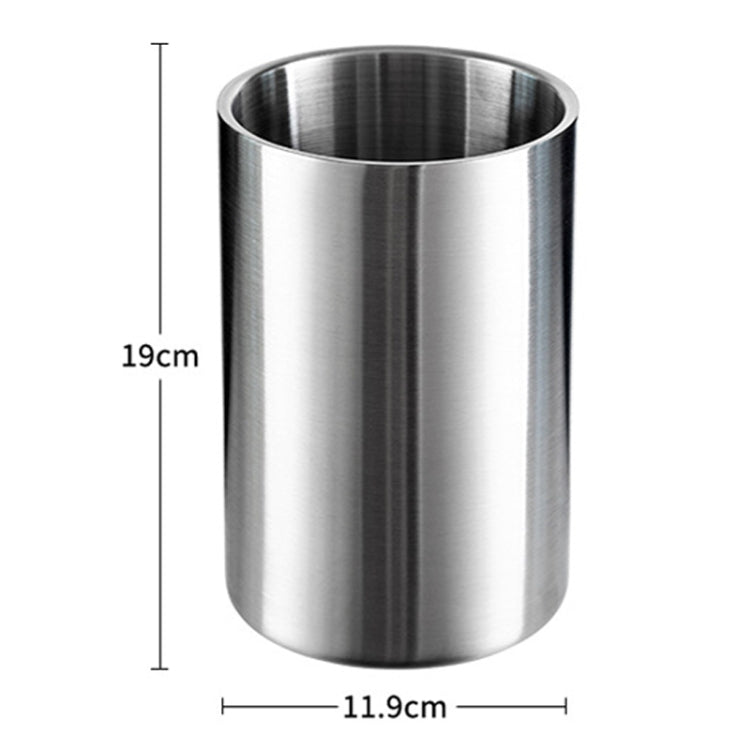 Large Capacity Thickened Stainless Steel Round Ice Bucket Bar Double-Layer Champagne Beer Barrel(1.6L)
