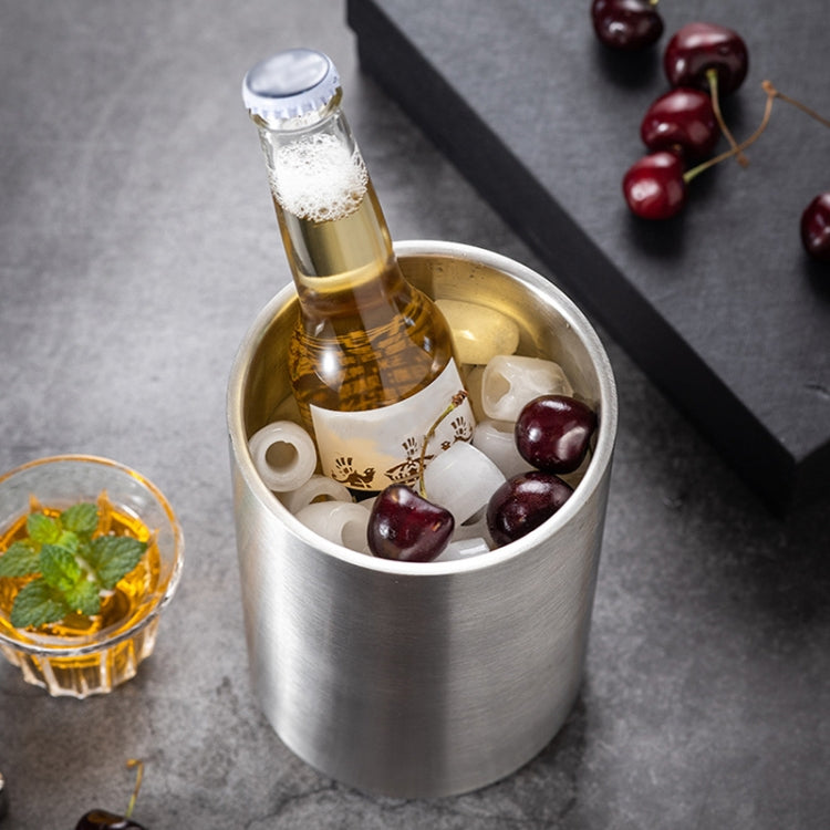 Large Capacity Thickened Stainless Steel Round Ice Bucket Bar Double-Layer Champagne Beer Barrel(1.6L)