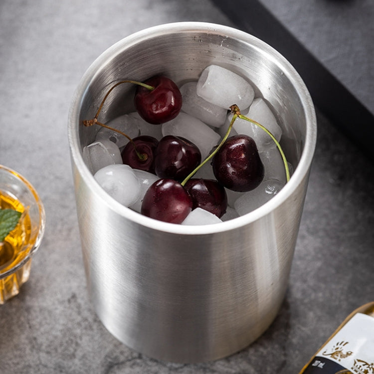 Large Capacity Thickened Stainless Steel Round Ice Bucket Bar Double-Layer Champagne Beer Barrel(1.6L)