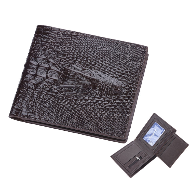 Baellerry Crocodile Print Men Short Wallet Vintage Multi-card Slot Coin Purse(Brown Head)