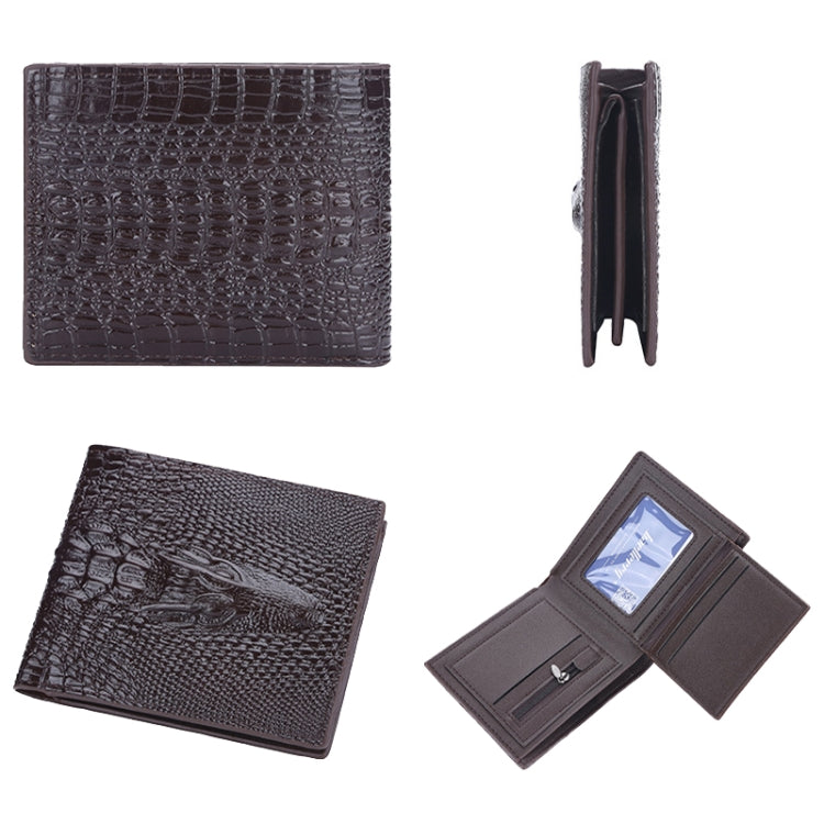 Baellerry Crocodile Print Men Short Wallet Vintage Multi-card Slot Coin Purse(Brown Head)