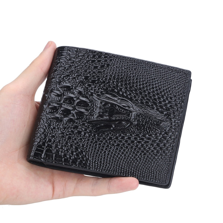 Baellerry Crocodile Print Men Short Wallet Vintage Multi-card Slot Coin Purse(Brown Head)
