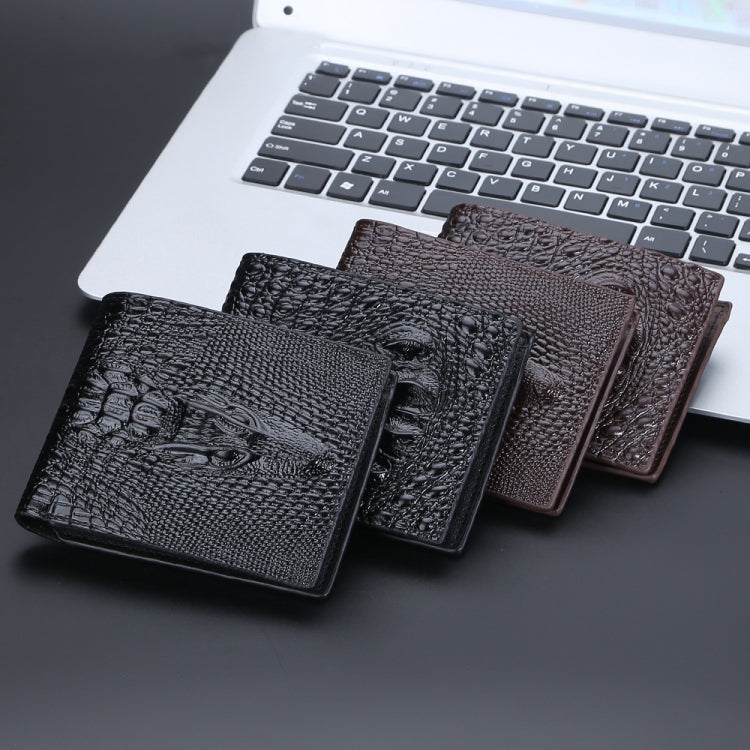 Baellerry Crocodile Print Men Short Wallet Vintage Multi-card Slot Coin Purse(Brown Head)