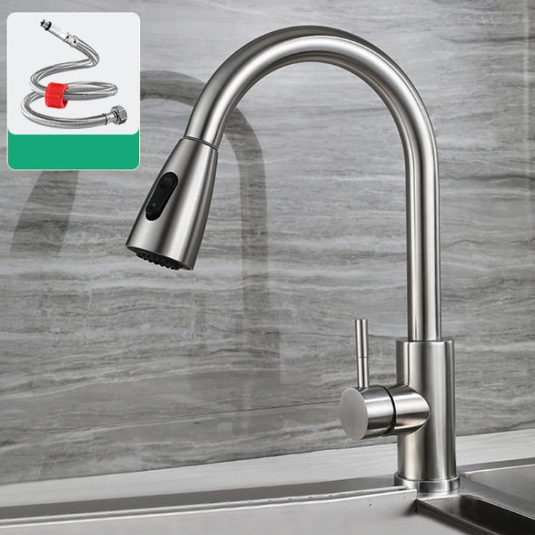 Kitchen Pull-out Universal Telescopic Hot & Cold Water Faucet, Specification: Stainless Steel Brushed
