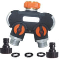 Garden Irrigation And Watering One Pass Two Faucet Water Divider With Thread European Connector+Plastic Nipple Connector