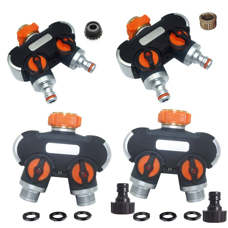 Garden Irrigation And Watering One Pass Two Faucet Water Divider With Plastic Adapter