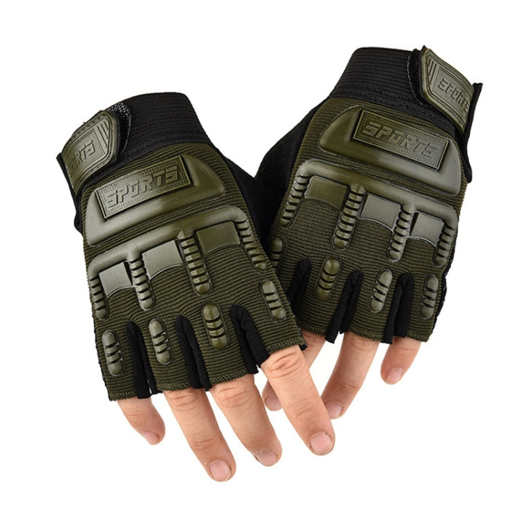 L Outdoor Riding Balance Wheel Skating Military Training Children Half-Finger Gloves(Army Green)