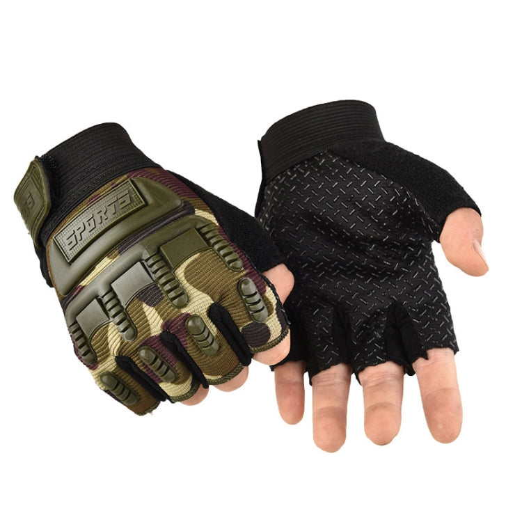 L Outdoor Riding Balance Wheel Skating Military Training Children Half-Finger Gloves(Camouflage)