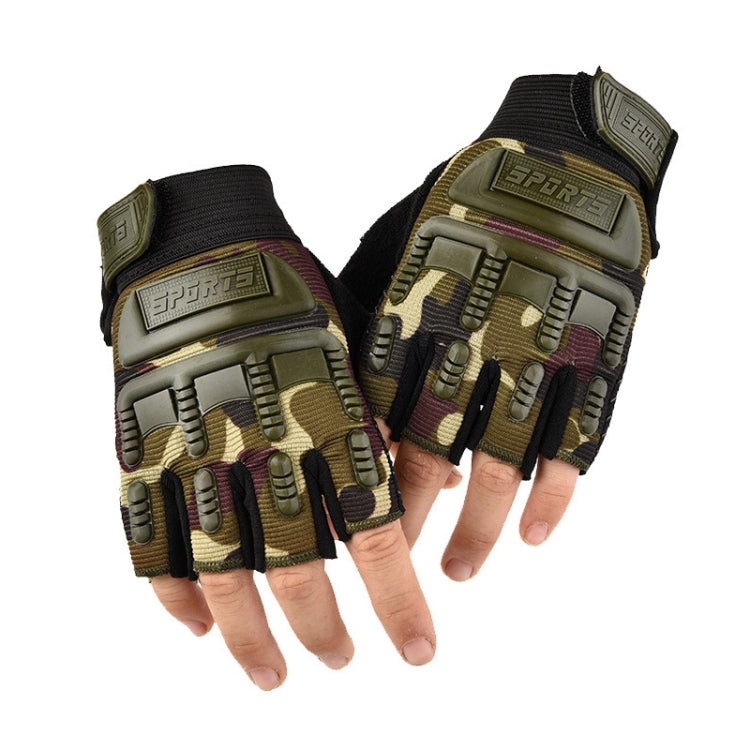 L Outdoor Riding Balance Wheel Skating Military Training Children Half-Finger Gloves(Camouflage)