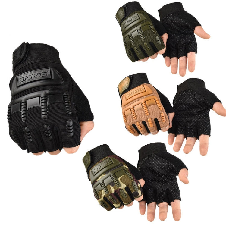 L Outdoor Riding Balance Wheel Skating Military Training Children Half-Finger Gloves(Army Green)