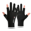 Cycling Thin Sunscreen UV Protection Mesh Breathable Ice Silk Two-finger Gloves(Black)