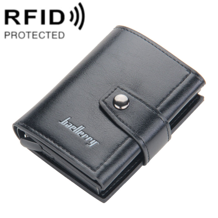 Baellerry RFID Anti-Theft Automatic Pop-Up Card Wallet Buckle Metal Aluminum Shell Card Holder(Black)