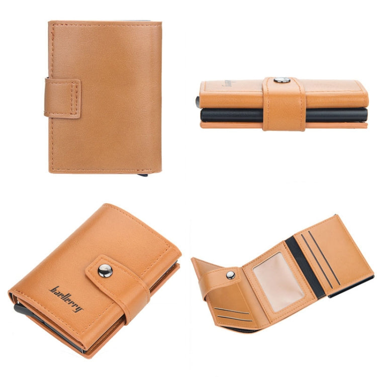Baellerry RFID Anti-Theft Automatic Pop-Up Card Wallet Buckle Metal Aluminum Shell Card Holder(Yellow Brown)