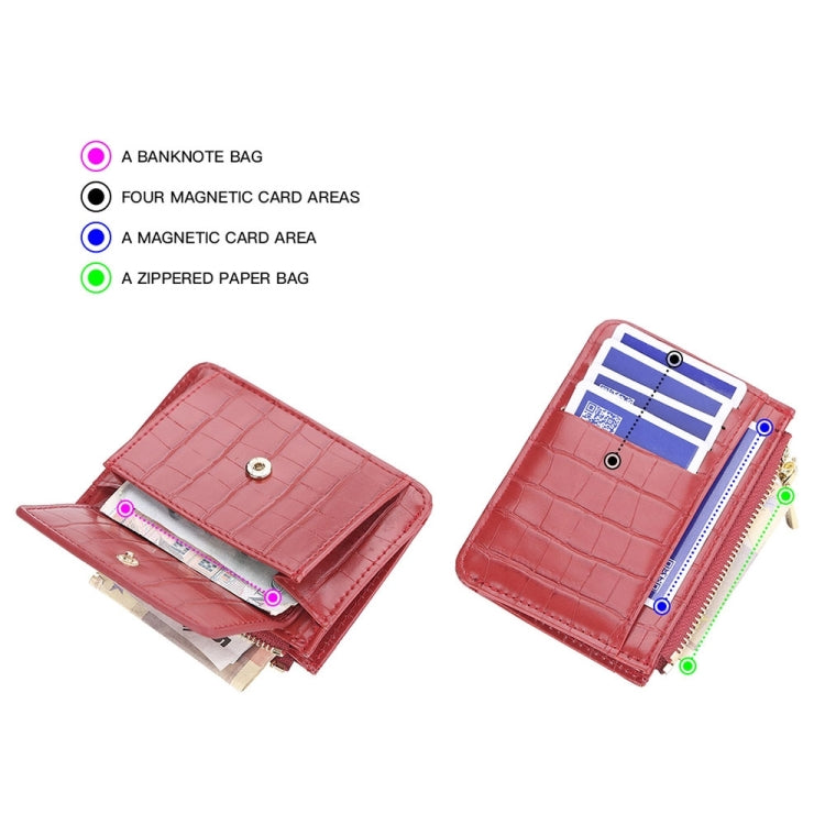 Baellerry Crocodile Pattern Multifunctional Card Holder Small Zipper Coin Purse(Pink)