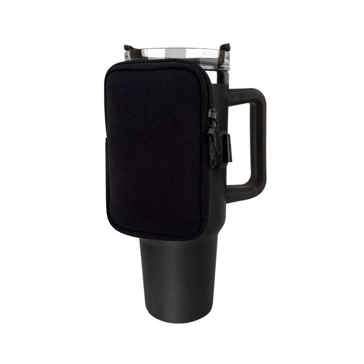 Water Cup Sided Storage Pockets With Zipper Fit For 40Oz Tumbler Single Pocket(Black)
