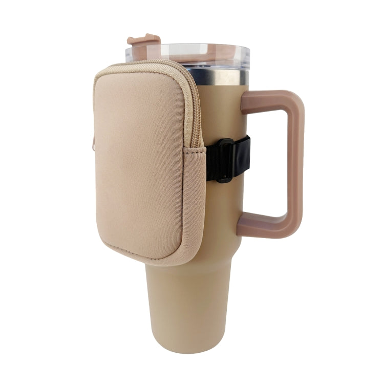 Water Cup Sided Storage Pockets With Zipper Fit For 40Oz Tumbler Single Pocket(Khaki)