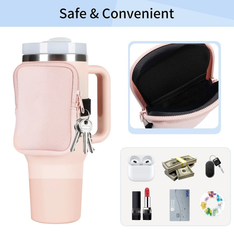 Water Cup Sided Storage Pockets With Zipper Fit For 40Oz Tumbler Single Pocket(Black)