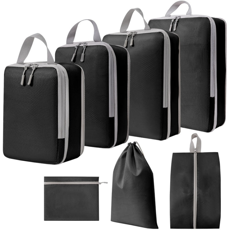 7 In 1  Compression Packing Cubes Expandable Travel Bags Luggage Organizer(Black)