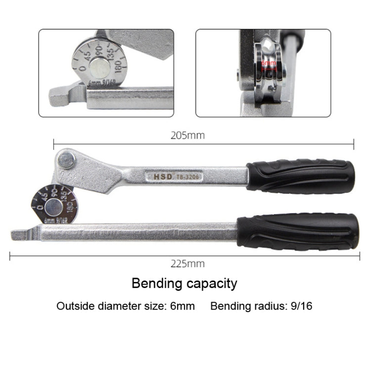 HSD TB-3206 6mm Diameter Manual Stainless Steel Pipe Iron Tube Bender Air Conditioner Copper Pipe Aluminum Pipe Bender