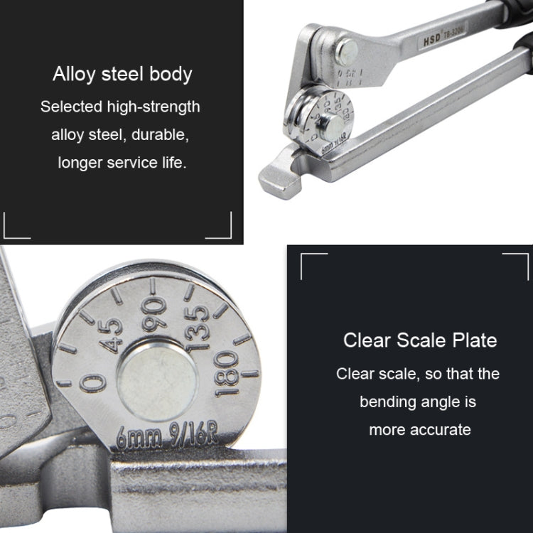 HSD TB-3206 6mm Diameter Manual Stainless Steel Pipe Iron Tube Bender Air Conditioner Copper Pipe Aluminum Pipe Bender