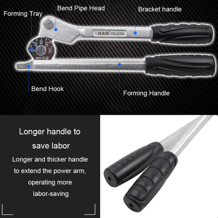 HSD TB-3206 6mm Diameter Manual Stainless Steel Pipe Iron Tube Bender Air Conditioner Copper Pipe Aluminum Pipe Bender