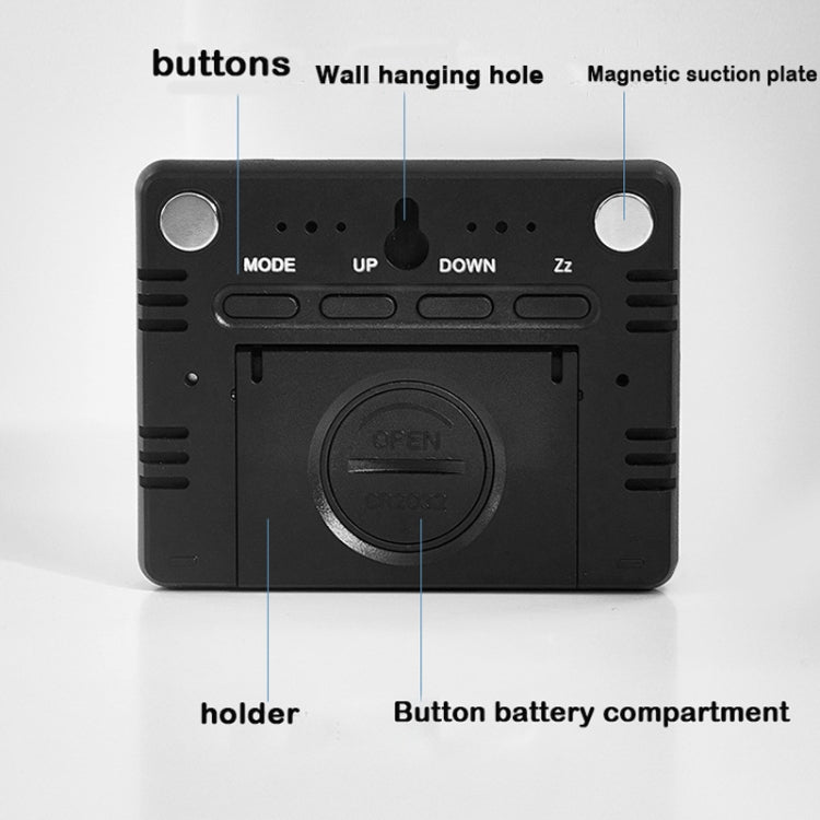 Magnetic LCD Digital Aalarm Clock Large Screen With Temperature Humidity Display(9905 White)