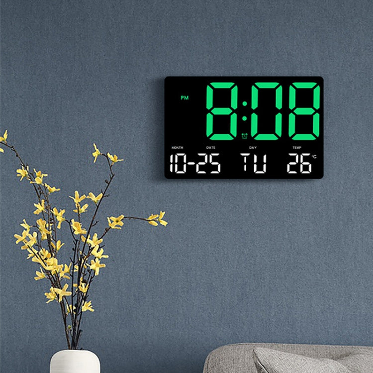 Large Display Led Digital Clock 5 Modes Brightness Adjustable Temperature Mute Electronic Clock(Green Double Color)
