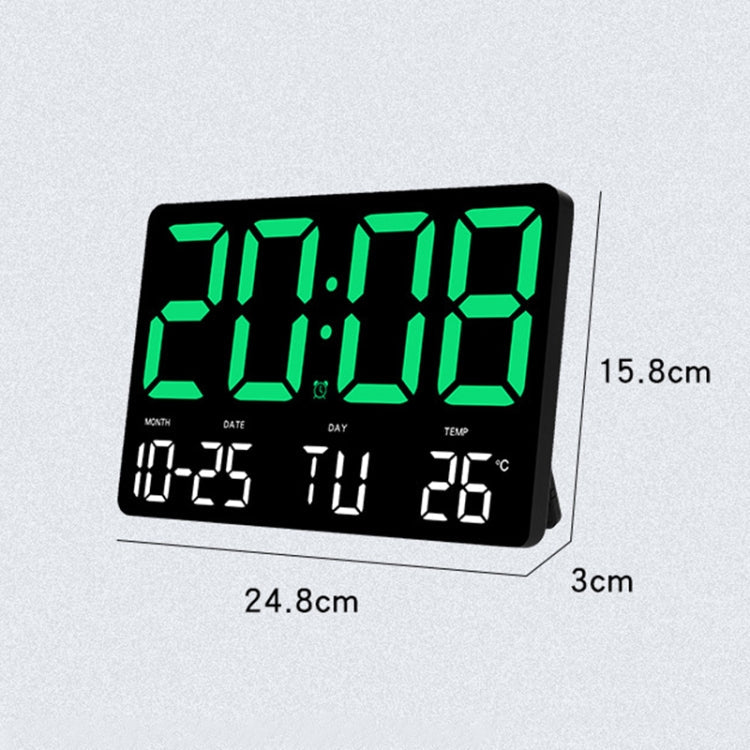 Large Display Led Digital Clock 5 Modes Brightness Adjustable Temperature Mute Electronic Clock(Green Double Color)