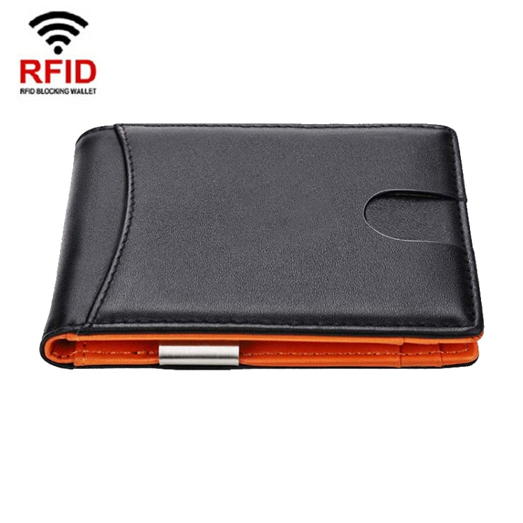 RFID Anti-Theft Brush Men Vintage Leather Wallet Card Case(Flat Pattern+Orange Inner)