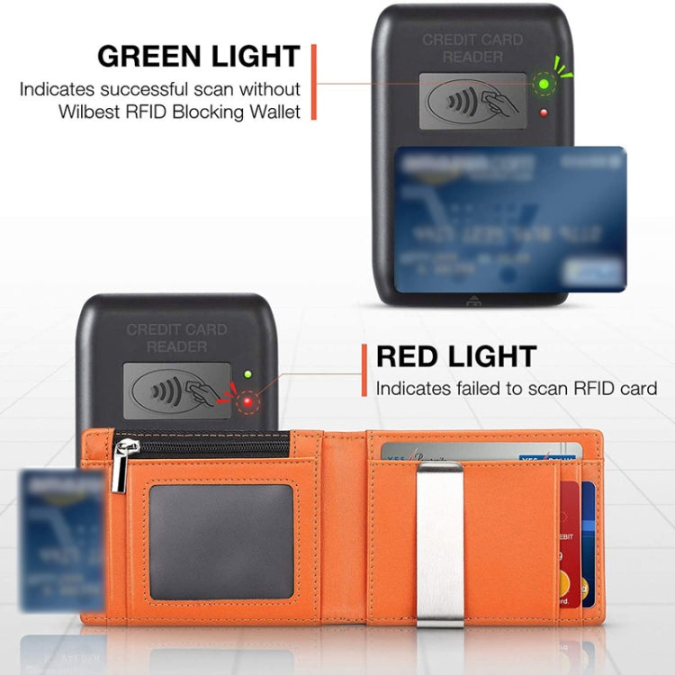 RFID Anti-Theft Brush Men Vintage Leather Wallet Card Case(Carbon Fiber+Orange Inside)