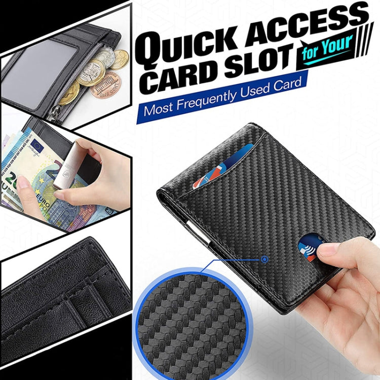 RFID Anti-Theft Brush Men Vintage Leather Wallet Card Case(Carbon Fiber+Orange Inside)
