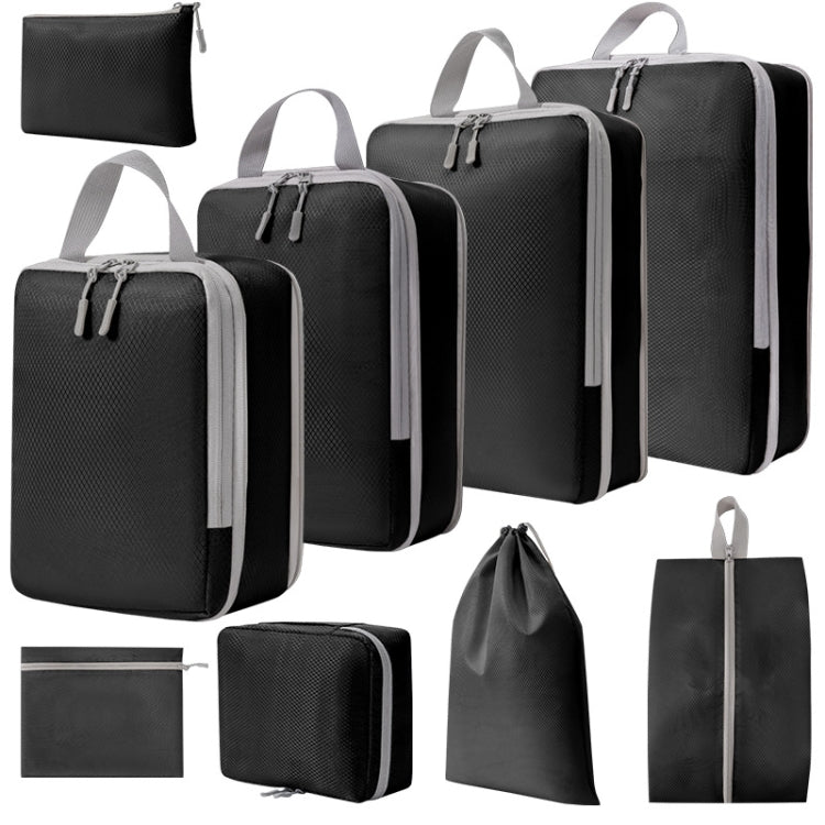 9 In 1  Compression Packing Cubes Expandable Travel Bags Luggage Organizer(Black)