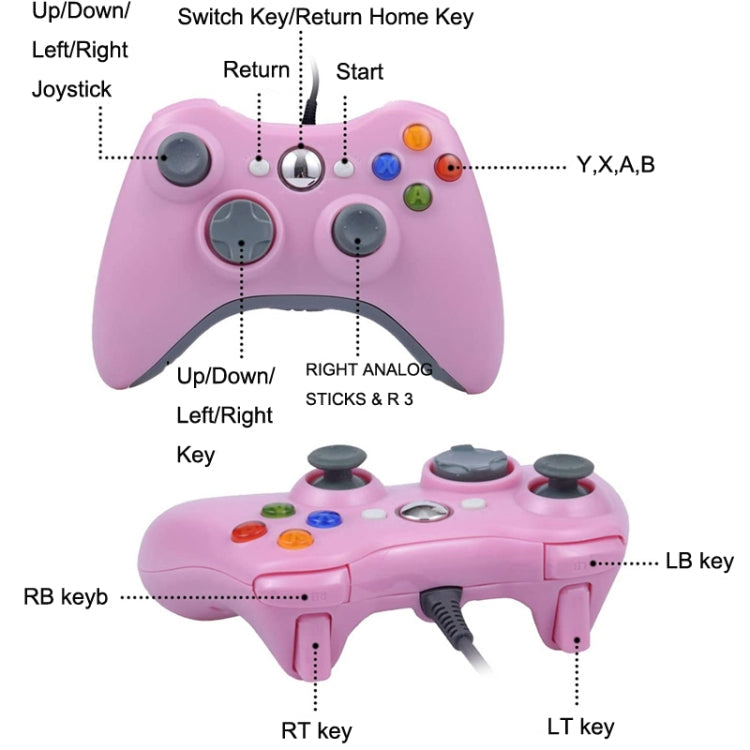 For XBOX 360 Console And PC USB Dual Vibration Wired Gamepad(Pink)