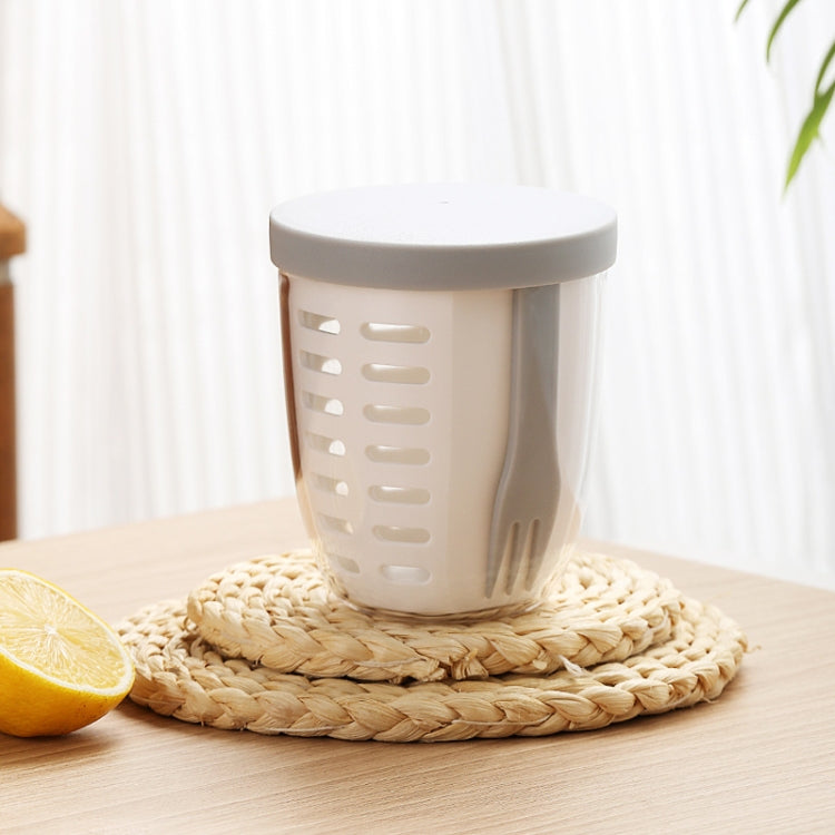 600ml Fruit and Veggie Snack Cup with Lid and Fork Airtight Leak-proof Salad Box(White)