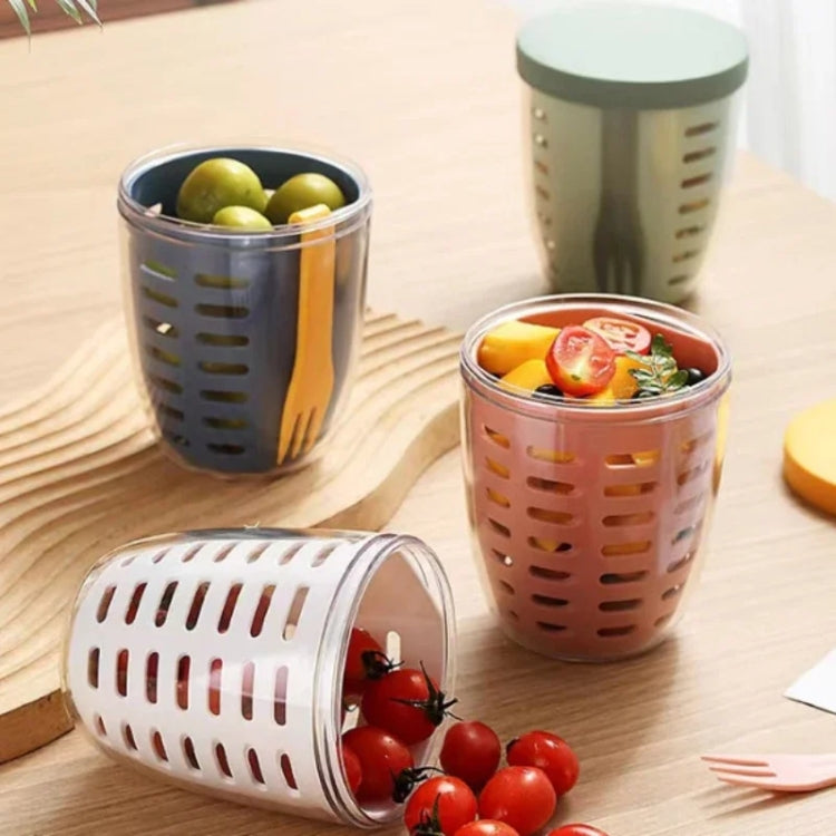 600ml Fruit and Veggie Snack Cup with Lid and Fork Airtight Leak-proof Salad Box(White)