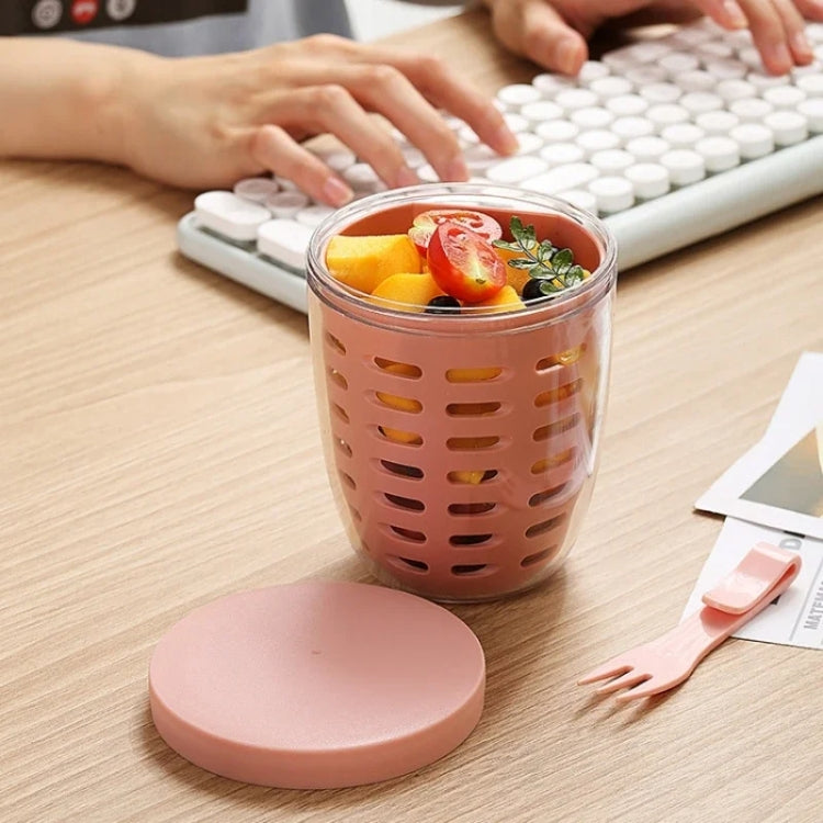 600ml Fruit and Veggie Snack Cup with Lid and Fork Airtight Leak-proof Salad Box(White)