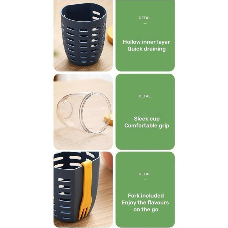 600ml Fruit and Veggie Snack Cup with Lid and Fork Airtight Leak-proof Salad Box(White)